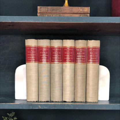 Classic Books by the Foot: Antique Balzac Novel Set 1899 Neutral Grey French Library Decor