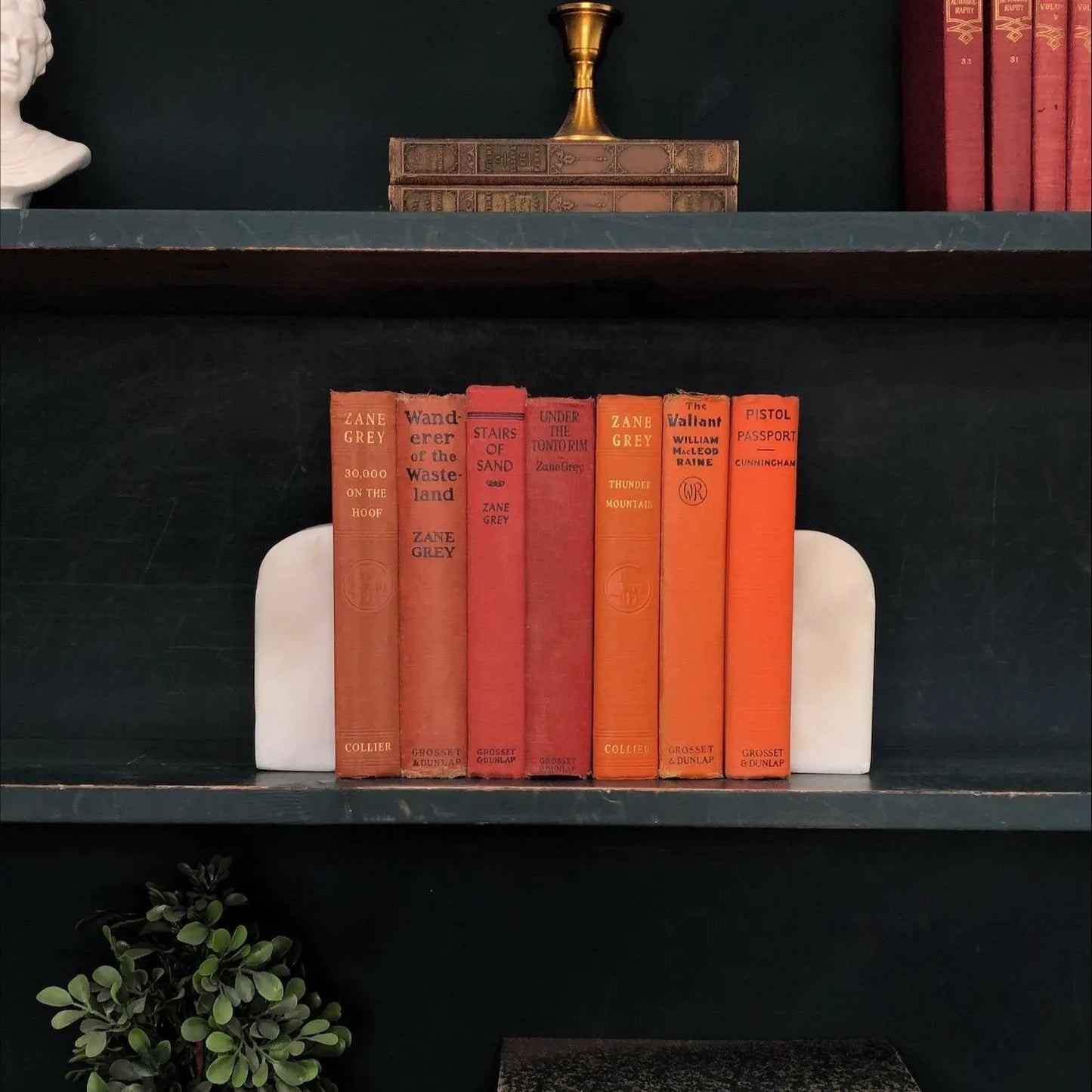 Classic Books by the Foot: Vintage Orange Red Western Novel Book Collection Zane Grey, Cunningham, Raine, Rustic Ranch Library Decor