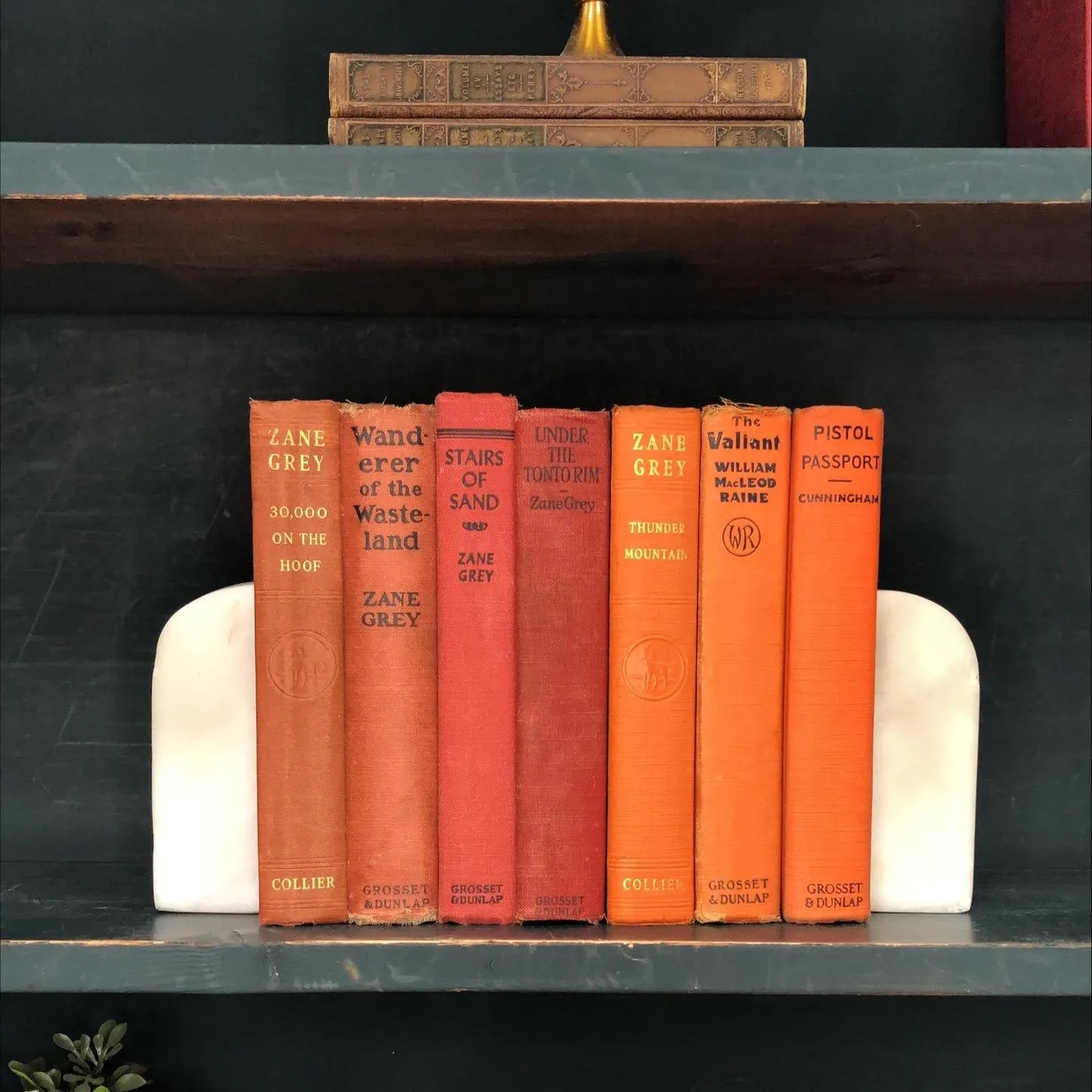 Classic Books by the Foot: Vintage Orange Red Western Novel Book Collection Zane Grey, Cunningham, Raine, Rustic Ranch Library Decor