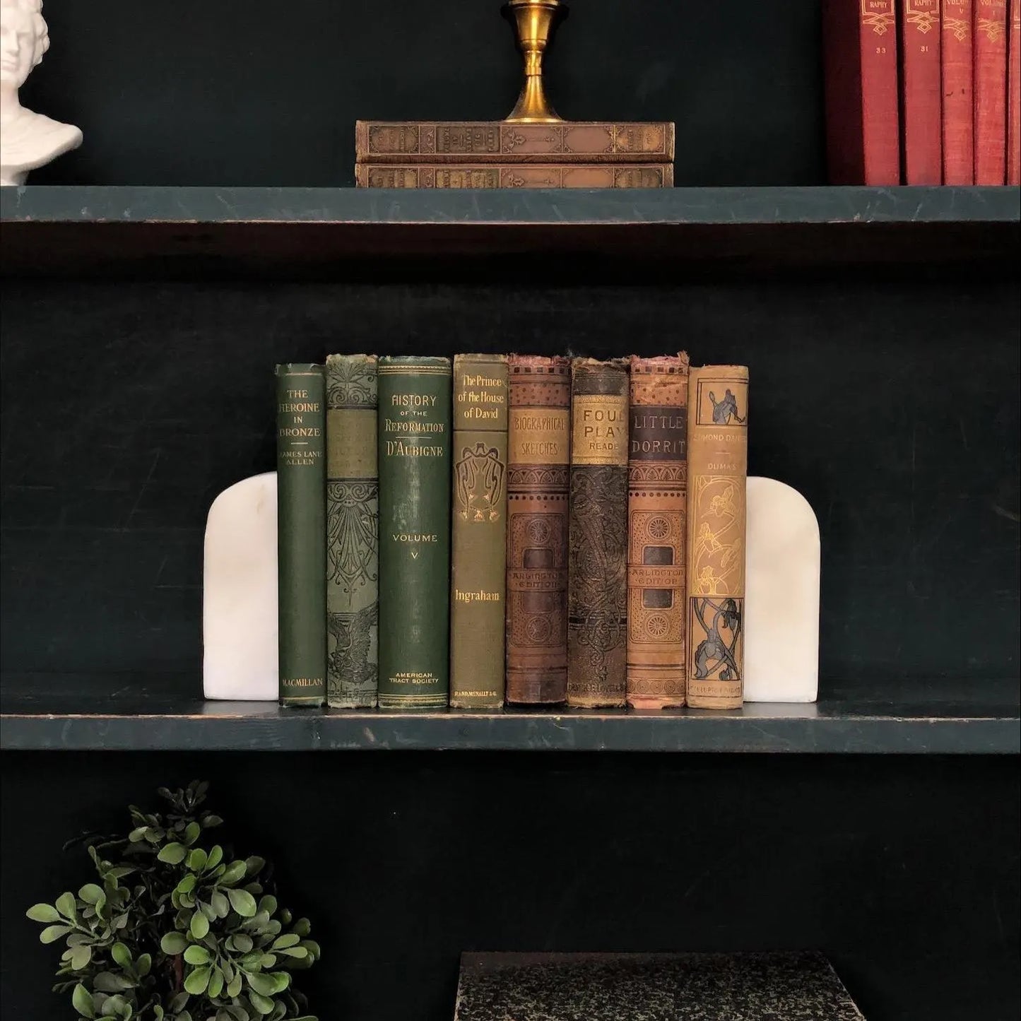 Classic Books by the Foot: Antiquarian Book Collection Brown and Green Set Victorian Library Decor