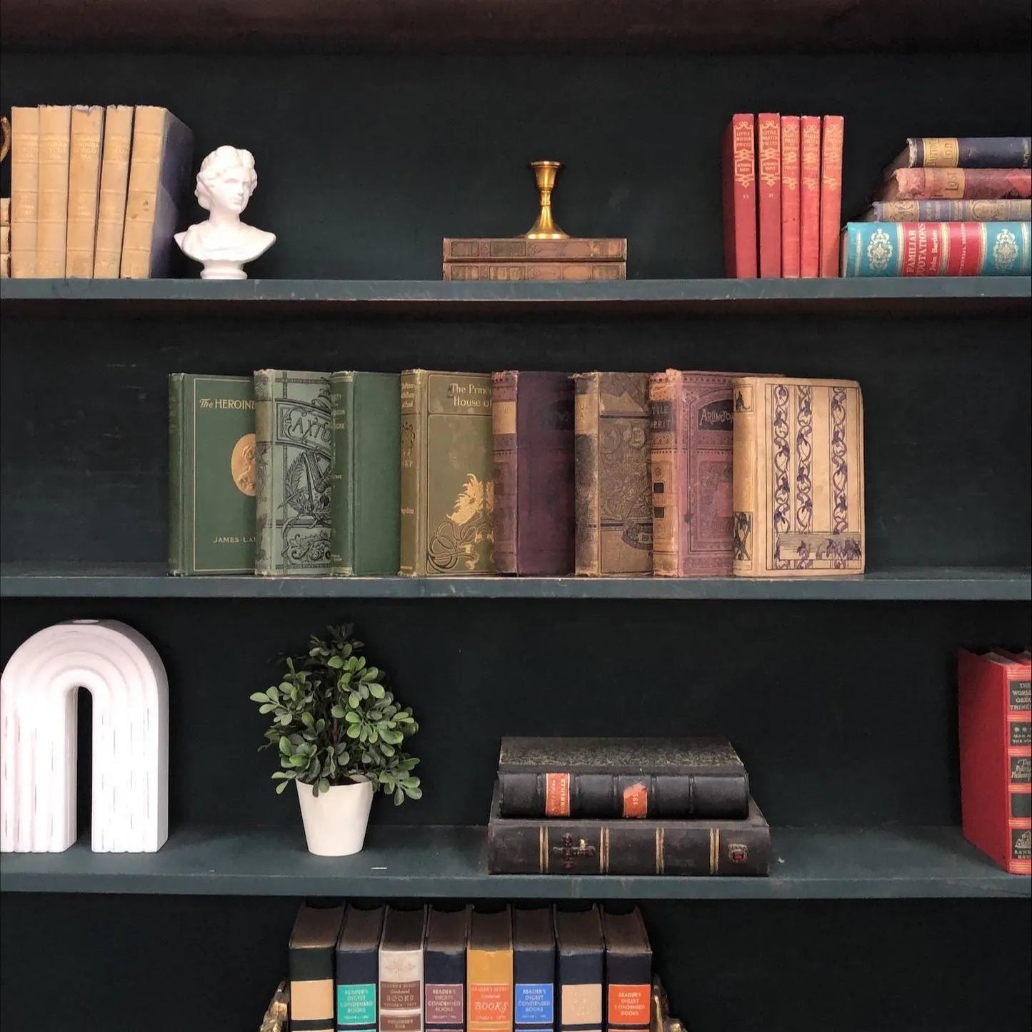 Classic Books by the Foot: Antiquarian Book Collection Brown and Green Set Victorian Library Decor
