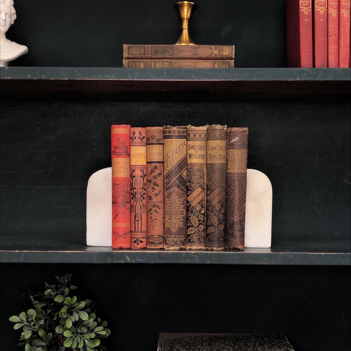 Classic Books by the Foot: Antique Red and Brown Ornate Embossed Victorian Book Set Historic Home Decor, Display Hardcovers