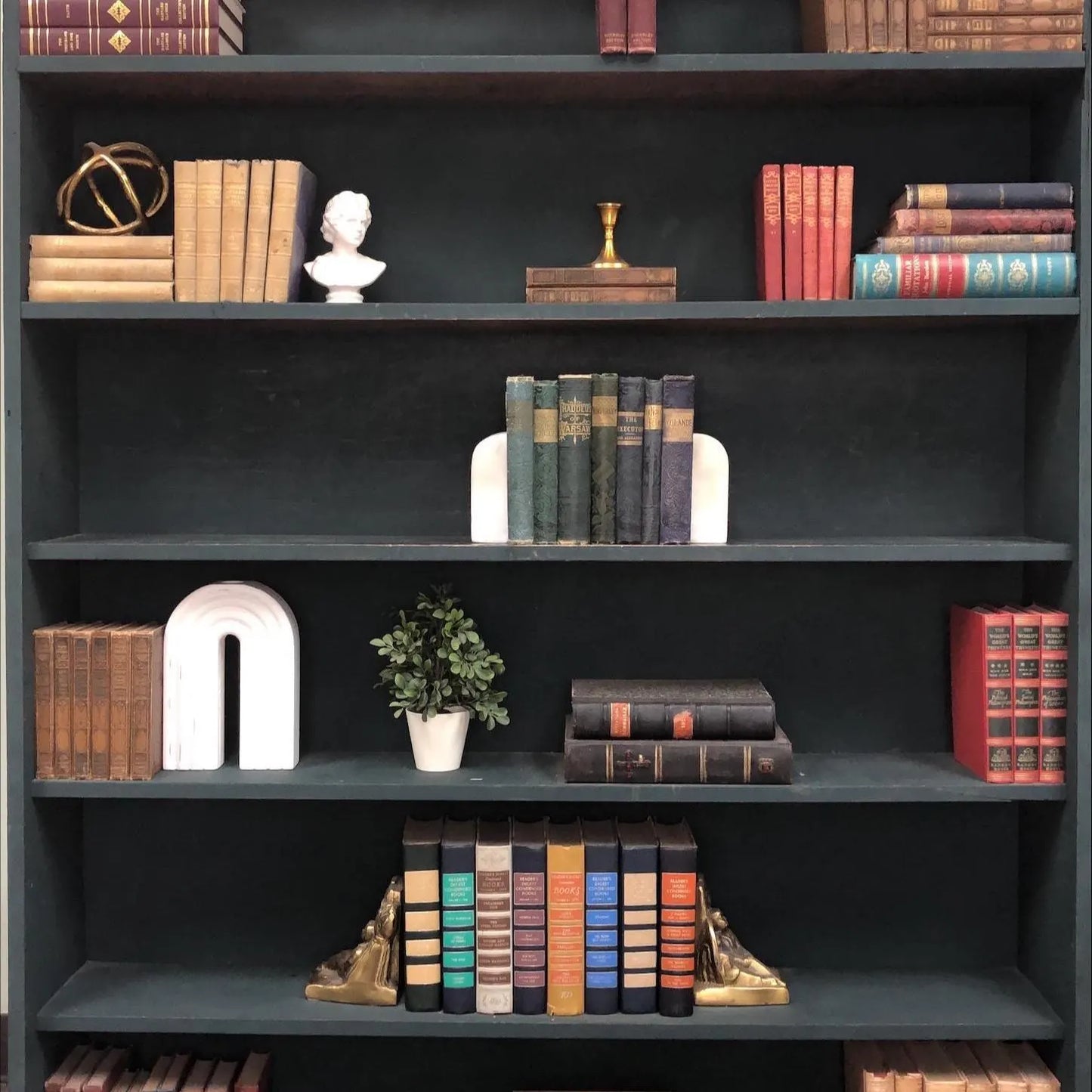 Classic Books by the Foot: Antique Blue Green Gold Lettering Orante Embossed Book Bundle Dark Academia Library Decor, Display Hardcovers