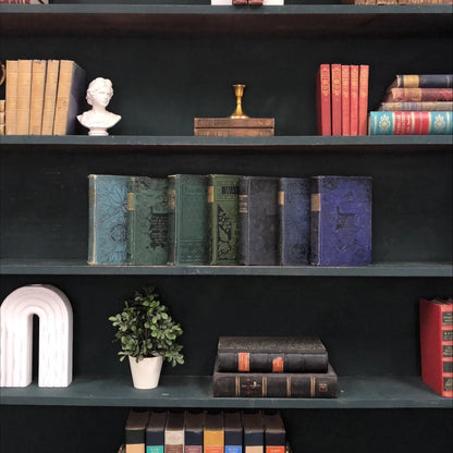 Classic Books by the Foot: Antique Blue Green Gold Lettering Orante Embossed Book Bundle Dark Academia Library Decor, Display Hardcovers