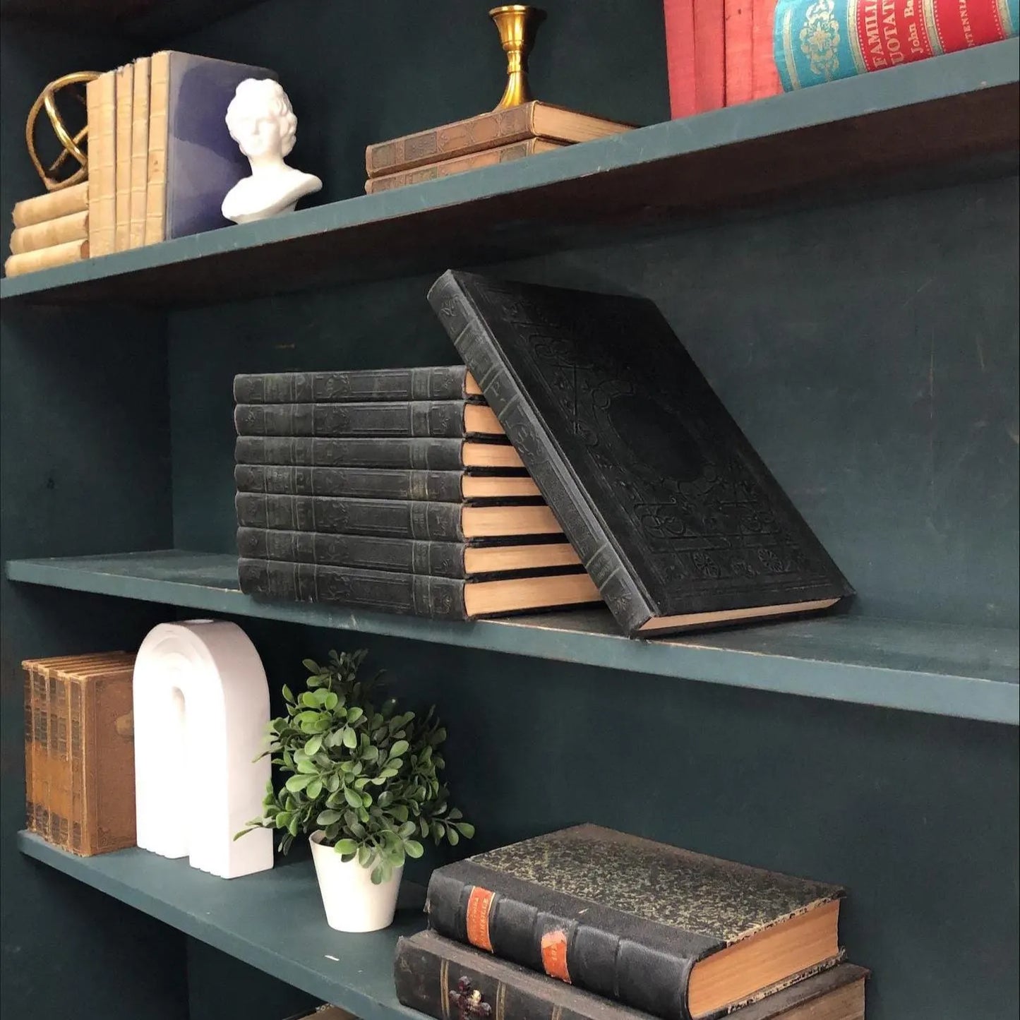 Classic Books by the Foot: Vintage Black Encyclopedia Book Bundle Dark Academia Library Decor