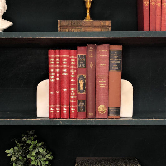 Classic Books by the Foot: Vintage Red Christian Theology Book Bundle Old Pastor Study Library Decor, Hardcover Display