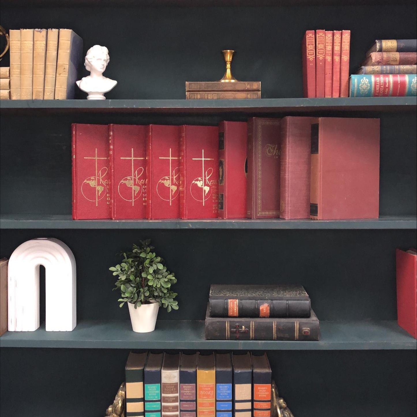 Classic Books by the Foot: Vintage Red Christian Theology Book Bundle Old Pastor Study Library Decor, Hardcover Display
