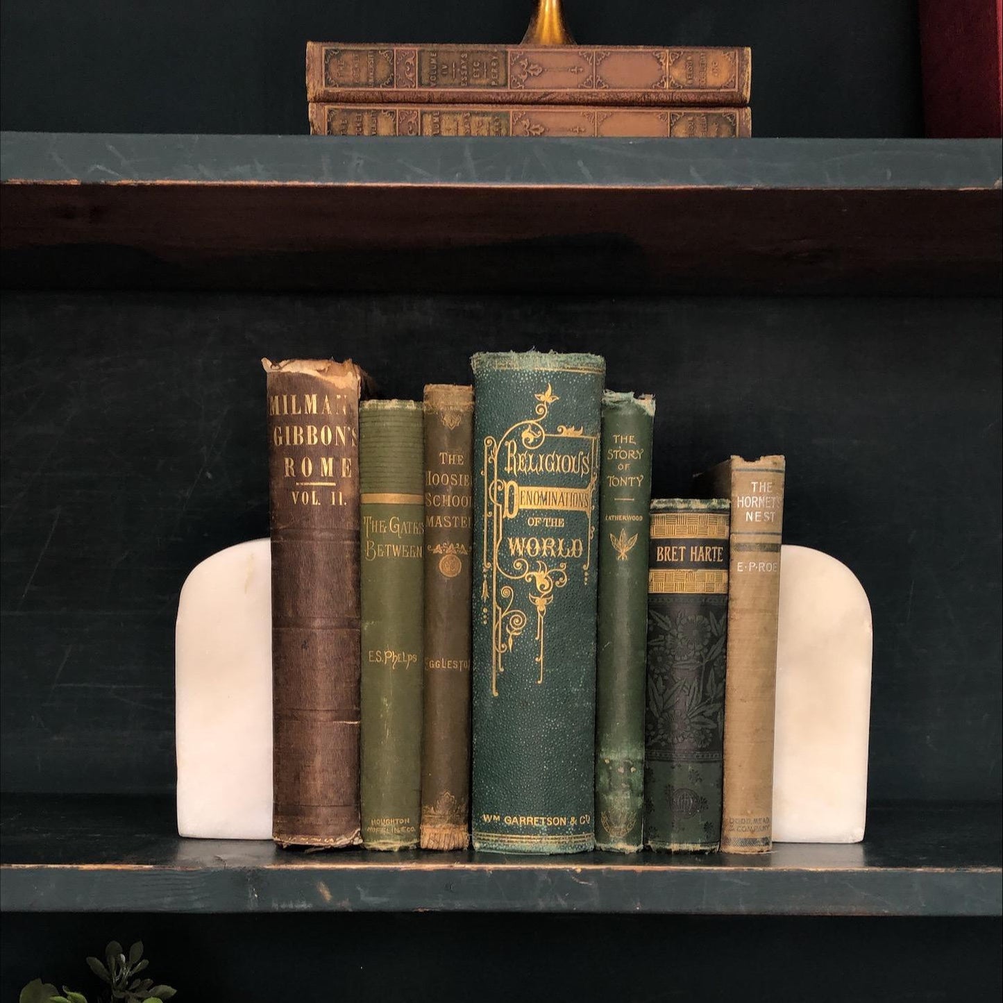 Classic Books by the Foot: Antique Green and Brown 1800's Book Collection Early Estate Library Decor, Display Hardcovers