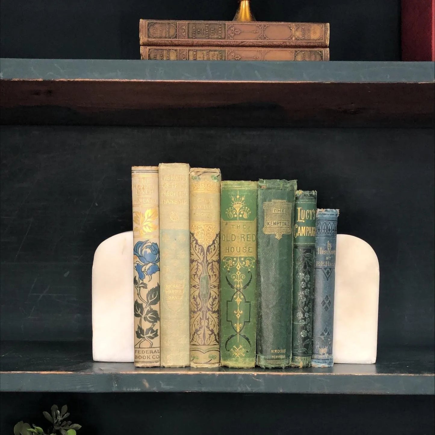 Classic Books by the Foot: Victorian Green and Ivory Ornate and Embossed Book Collection 19th Century Library Decor, Display Hardcovers