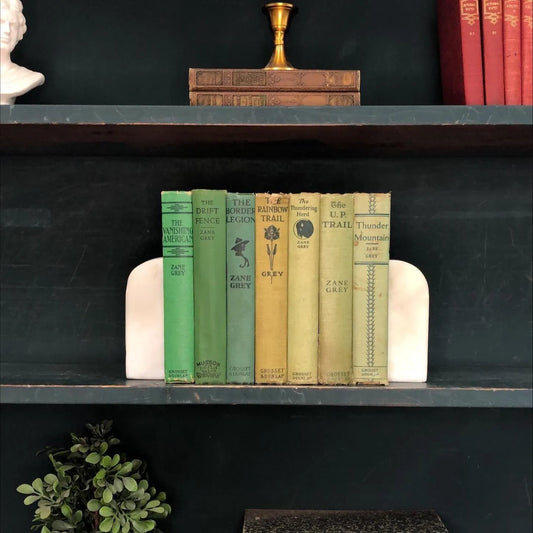 Classic Books by the Foot: Vintage Zane Grey Western Novel Book Set Green Cowboy Ranch Library Decor, Hardcover Display