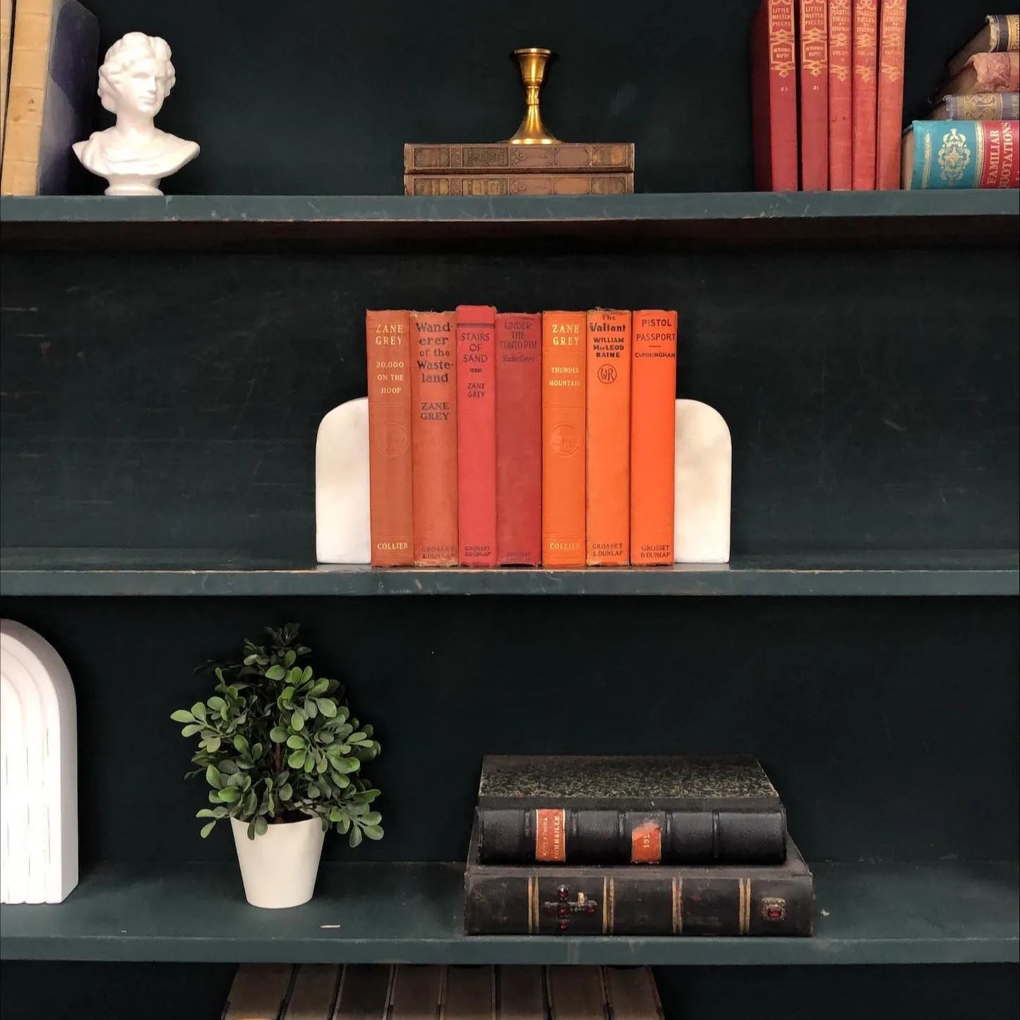 Classic Books by the Foot: Vintage Orange Red Western Novel Book Collection Zane Grey, Cunningham, Raine, Rustic Ranch Library Decor