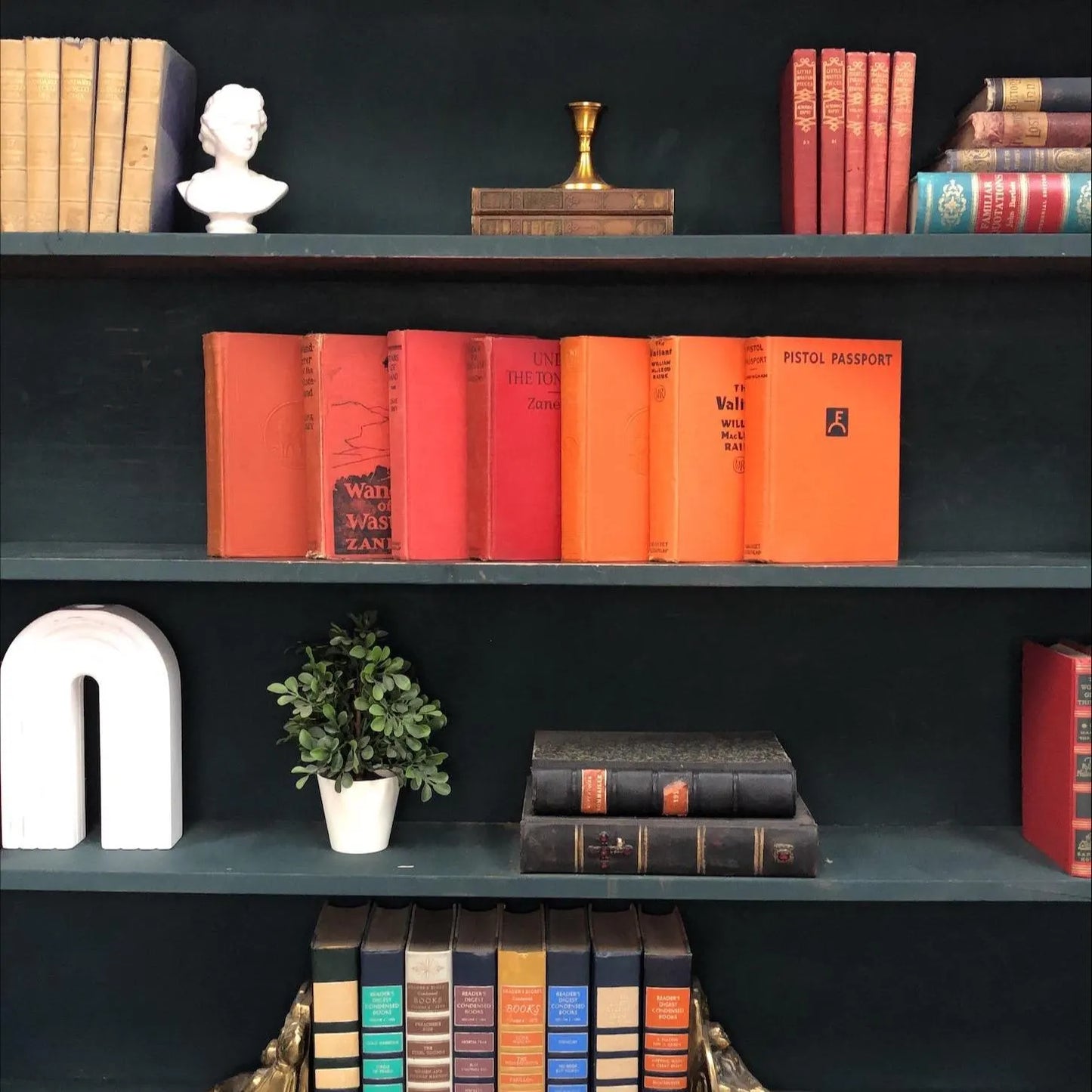 Classic Books by the Foot: Vintage Orange Red Western Novel Book Collection Zane Grey, Cunningham, Raine, Rustic Ranch Library Decor