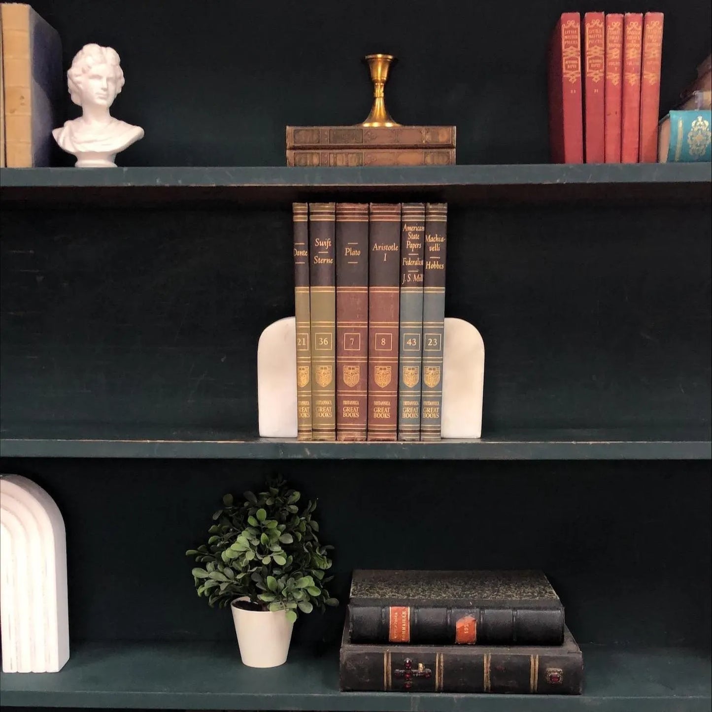 Classic Books by the Foot: Vintage Britannica Great Book Green Red and Blue Collection Philosophy Literature Set Library Decor Hardcovers