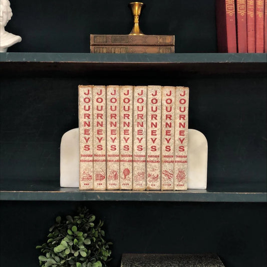 Classic Books by the Foot: Vintage Gray and Red Journeys Through Book Land Collection Early 1900's Children's literary Library Decor