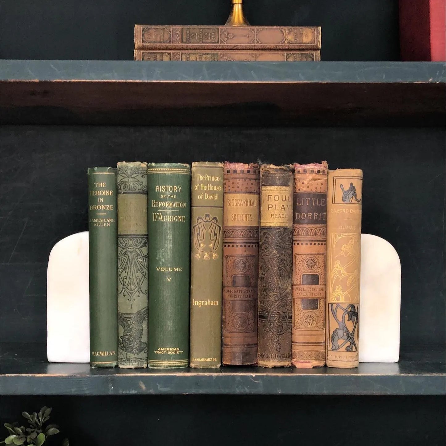 Classic Books by the Foot: Antiquarian Book Collection Brown and Green Set Victorian Library Decor