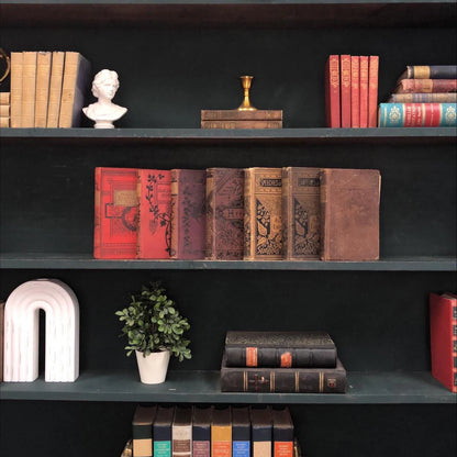 Classic Books by the Foot: Antique Red and Brown Ornate Embossed Victorian Book Set Historic Home Decor, Display Hardcovers