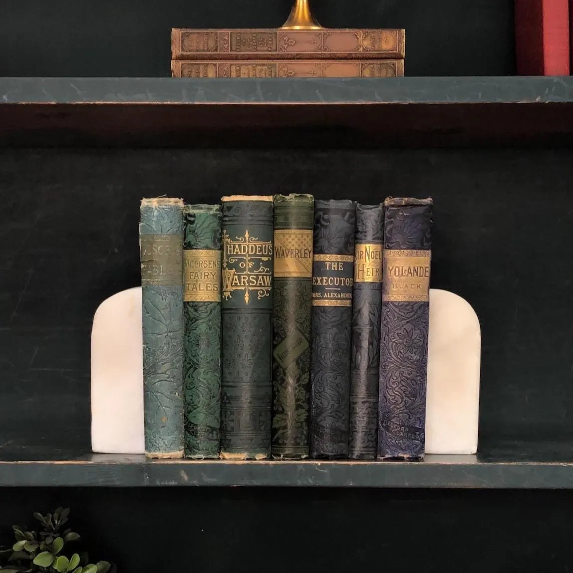 Classic Books by the Foot: Antique Blue Green Gold Lettering Orante Embossed Book Bundle Dark Academia Library Decor, Display Hardcovers