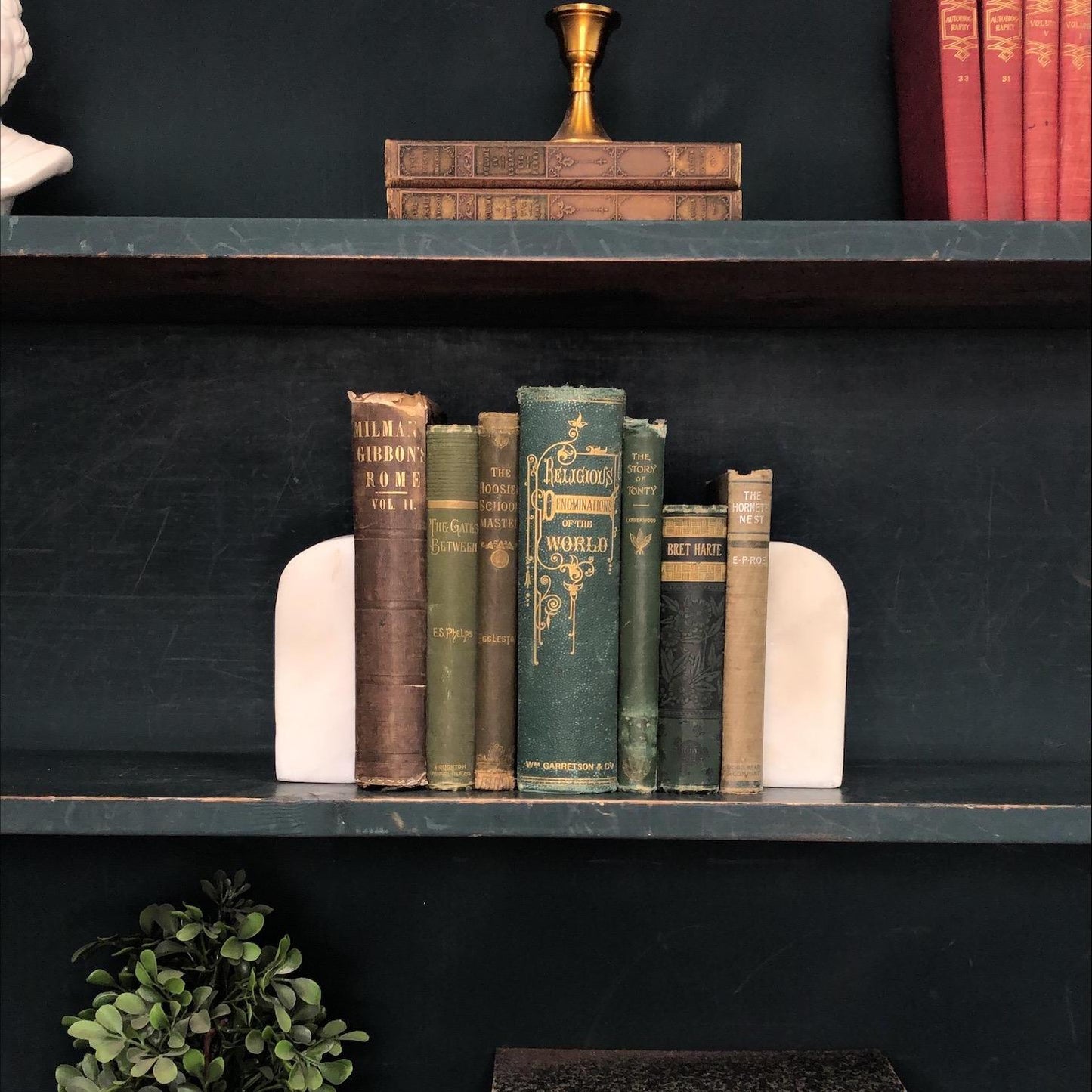 Classic Books by the Foot: Antique Green and Brown 1800's Book Collection Early Estate Library Decor, Display Hardcovers