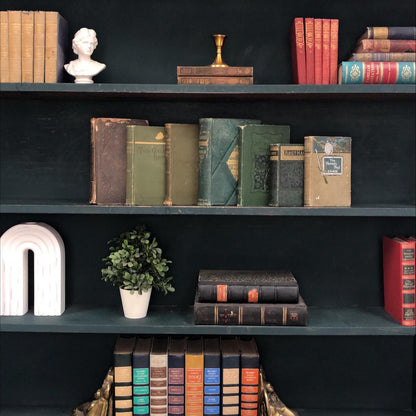 Classic Books by the Foot: Antique Green and Brown 1800's Book Collection Early Estate Library Decor, Display Hardcovers