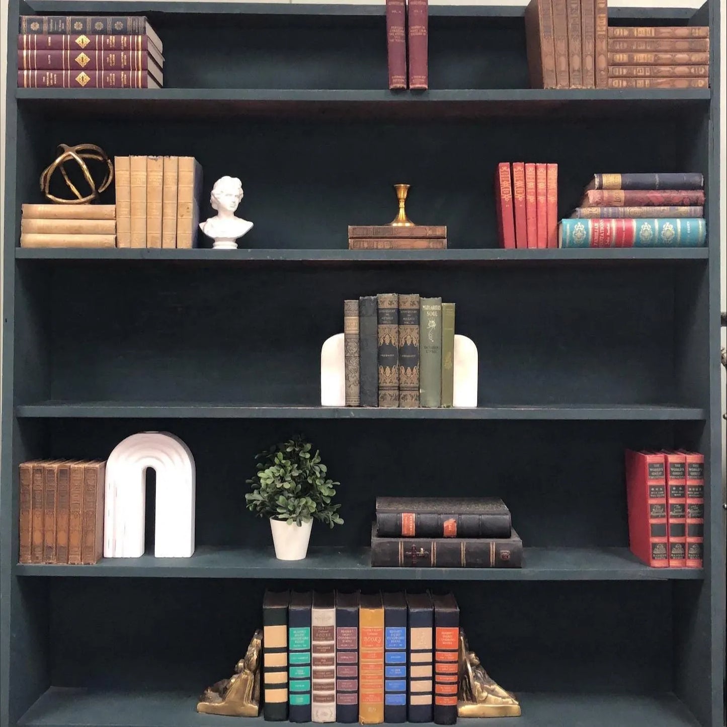 Classic Books by the Foot: Antique Ornate Green Book Collection Scholar Library Decor, Display Hardcovers