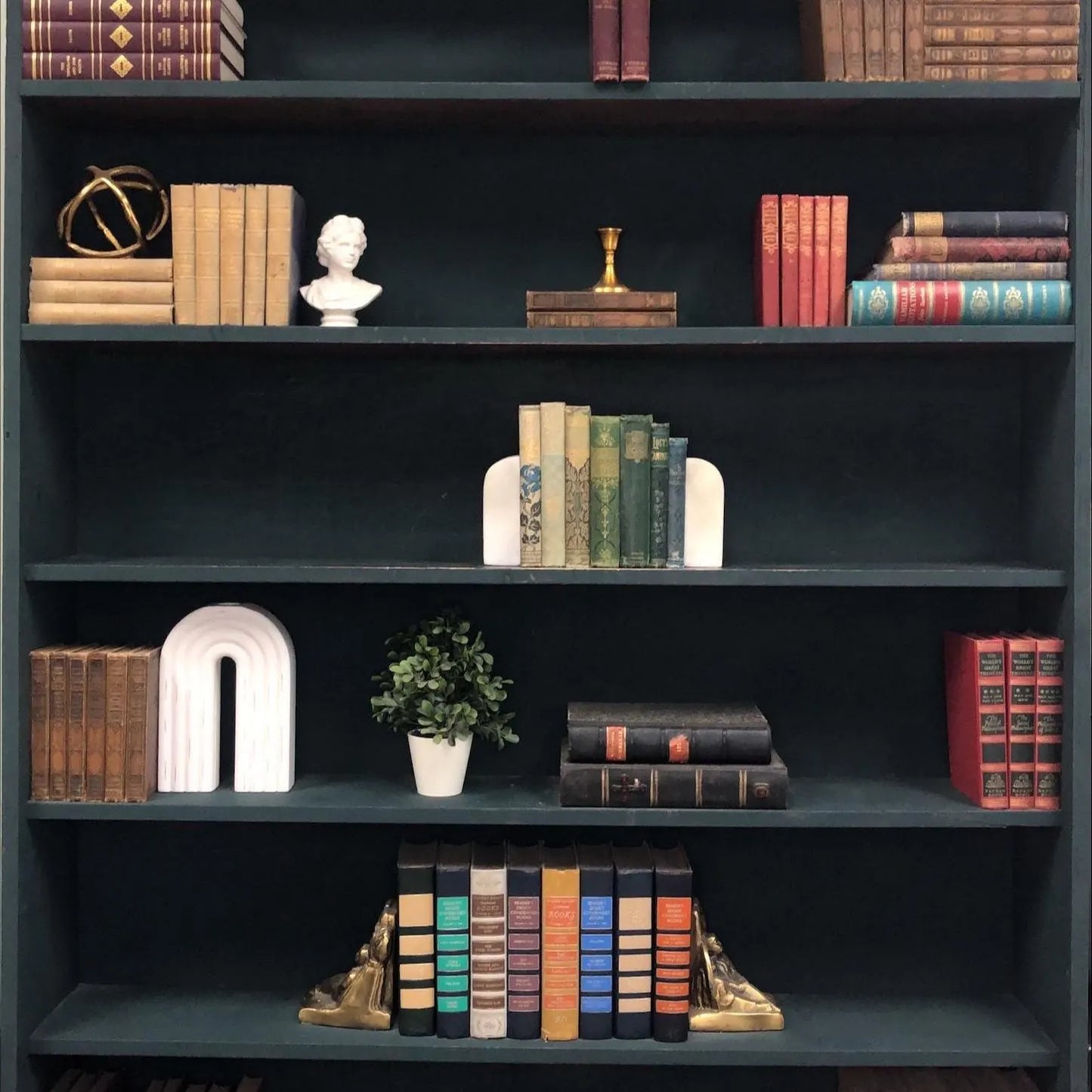 Classic Books by the Foot: Victorian Green and Ivory Ornate and Embossed Book Collection 19th Century Library Decor, Display Hardcovers