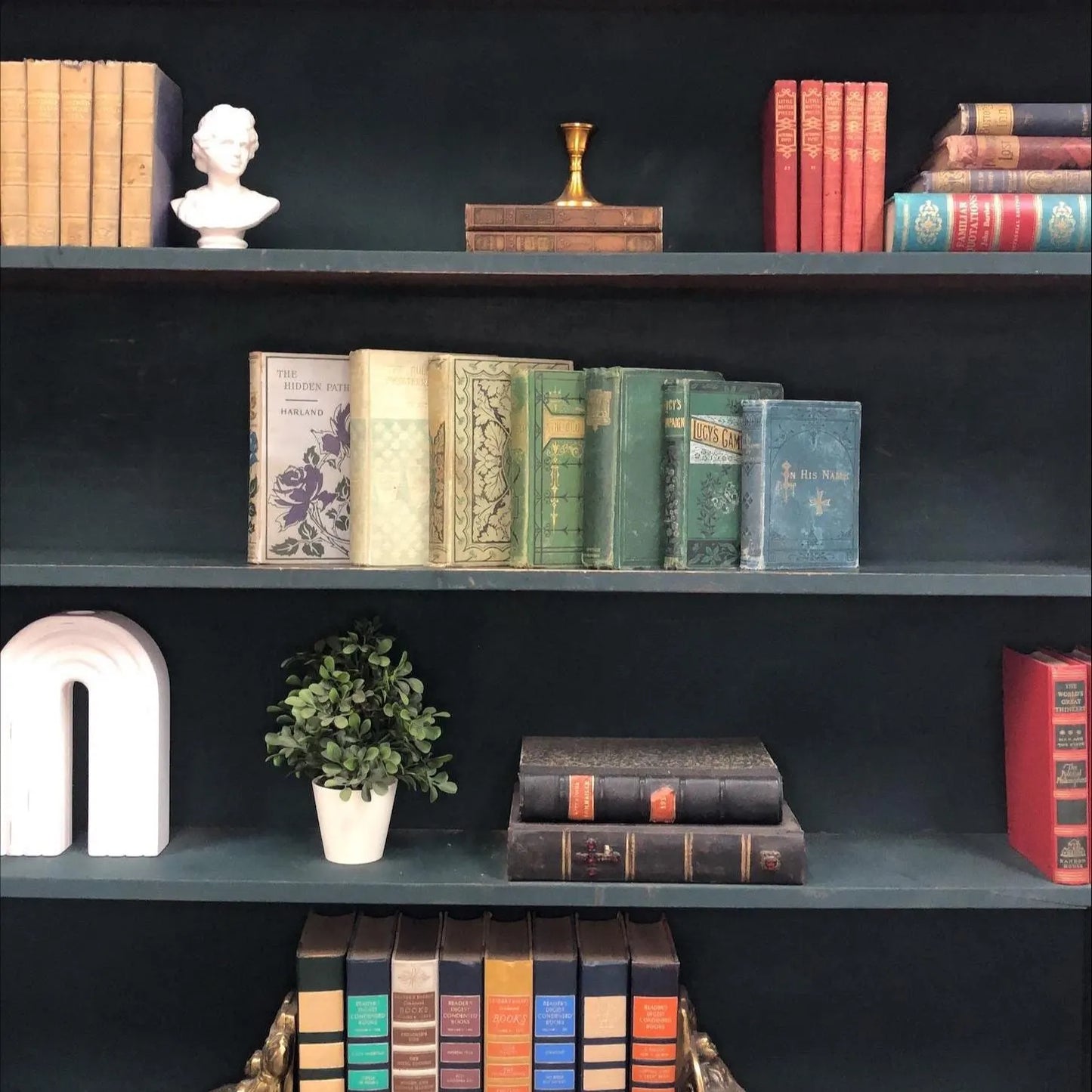 Classic Books by the Foot: Victorian Green and Ivory Ornate and Embossed Book Collection 19th Century Library Decor, Display Hardcovers