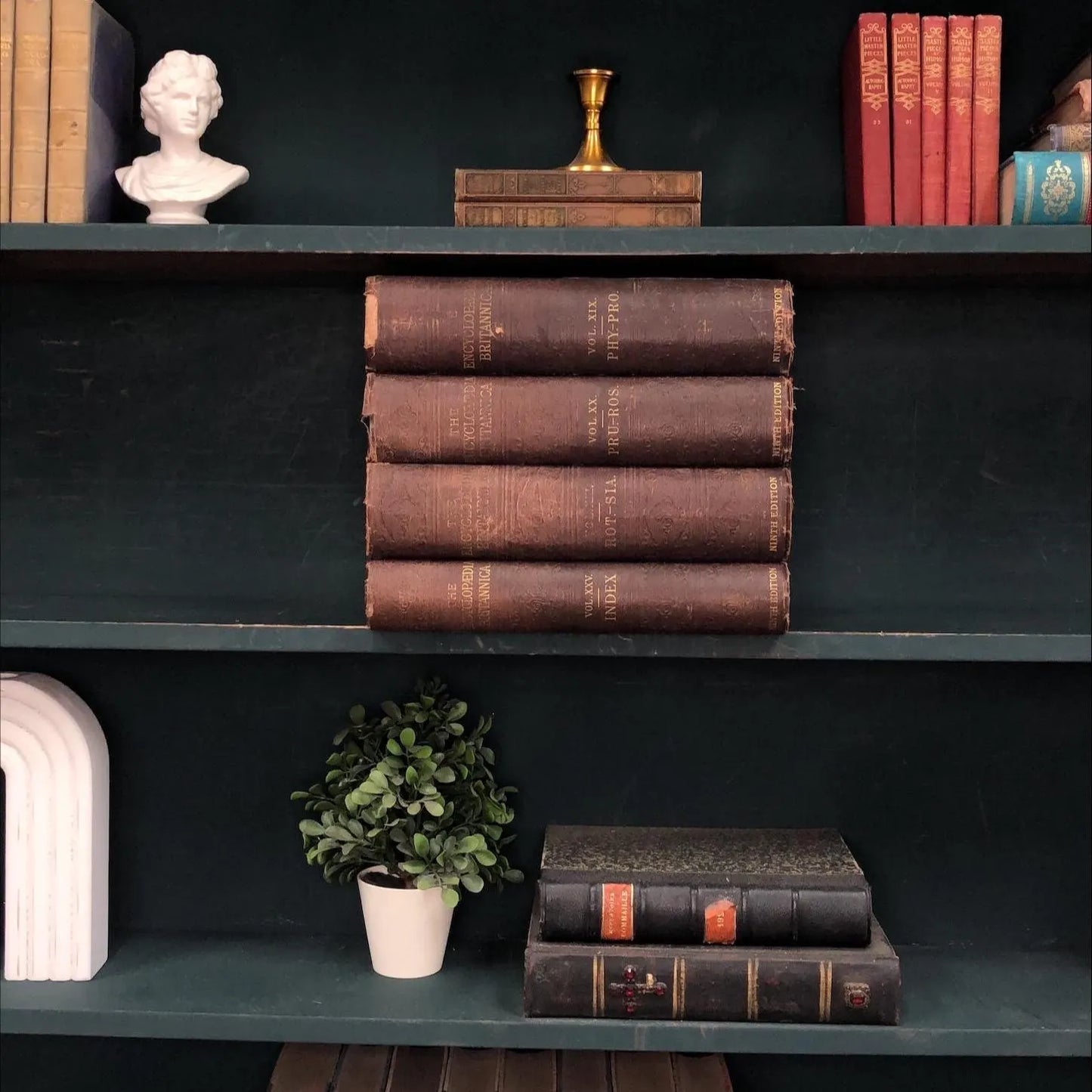 Classic Books by the Foot: Victorian Brown Encyclopedia Britannica Books 1880's Dark Academia Library Decor