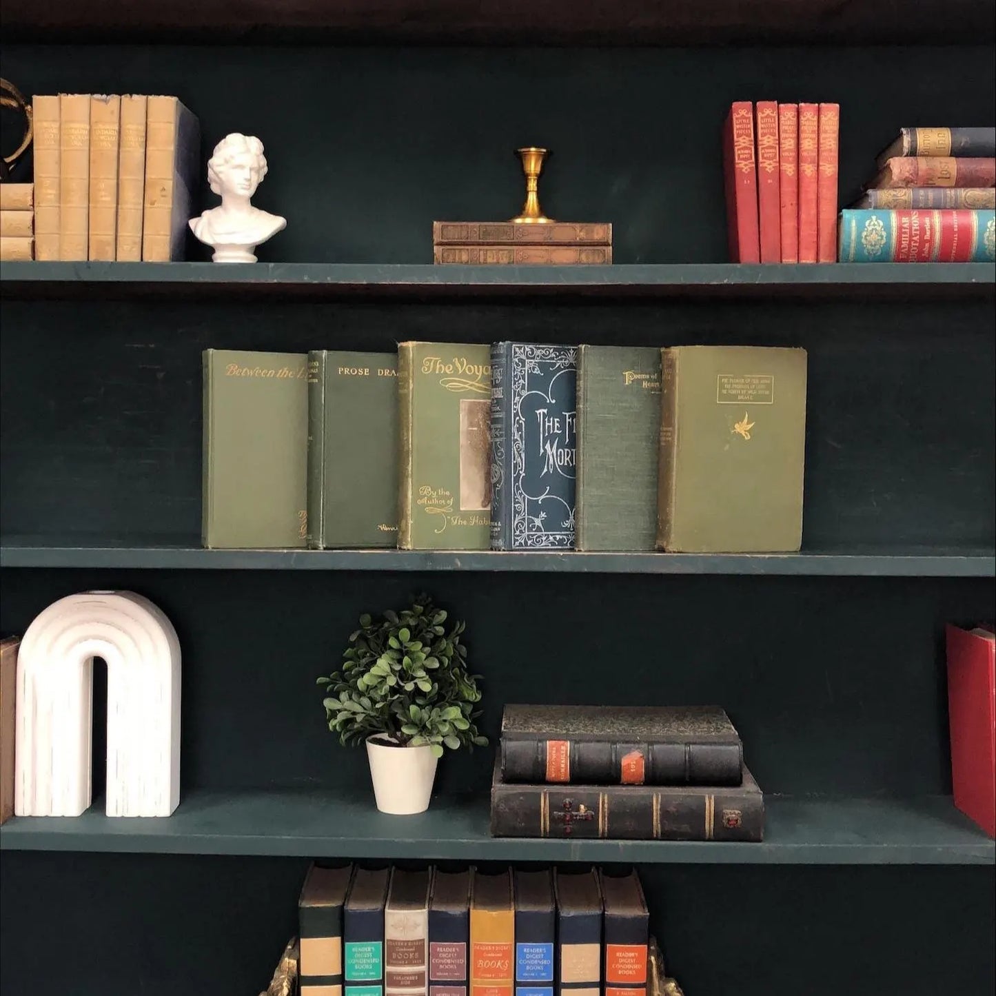 Classic Books by the Foot: Curated Antique Poetry Book Set Green Vintage Collection Dark Academia Library Decor