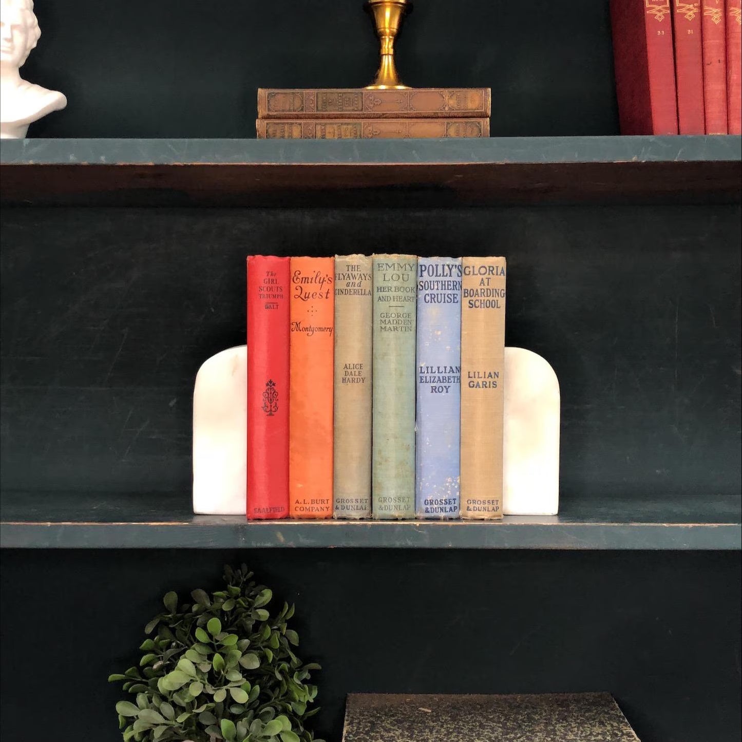 Classic Books by the Foot: Antique Red and Blue Girls Book Bundle Vintage Juvenile Fiction Beach House Home Library Decor