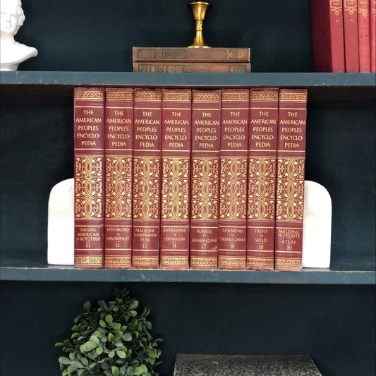 Classic Books by the Foot: Vintage Burgundy Encyclopedia Books Red and Gold Set Old Library Decor