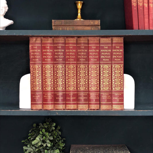 Classic Books by the Foot: Vintage Burgundy Encyclopedia Books Red and Gold Set Old Library Decor