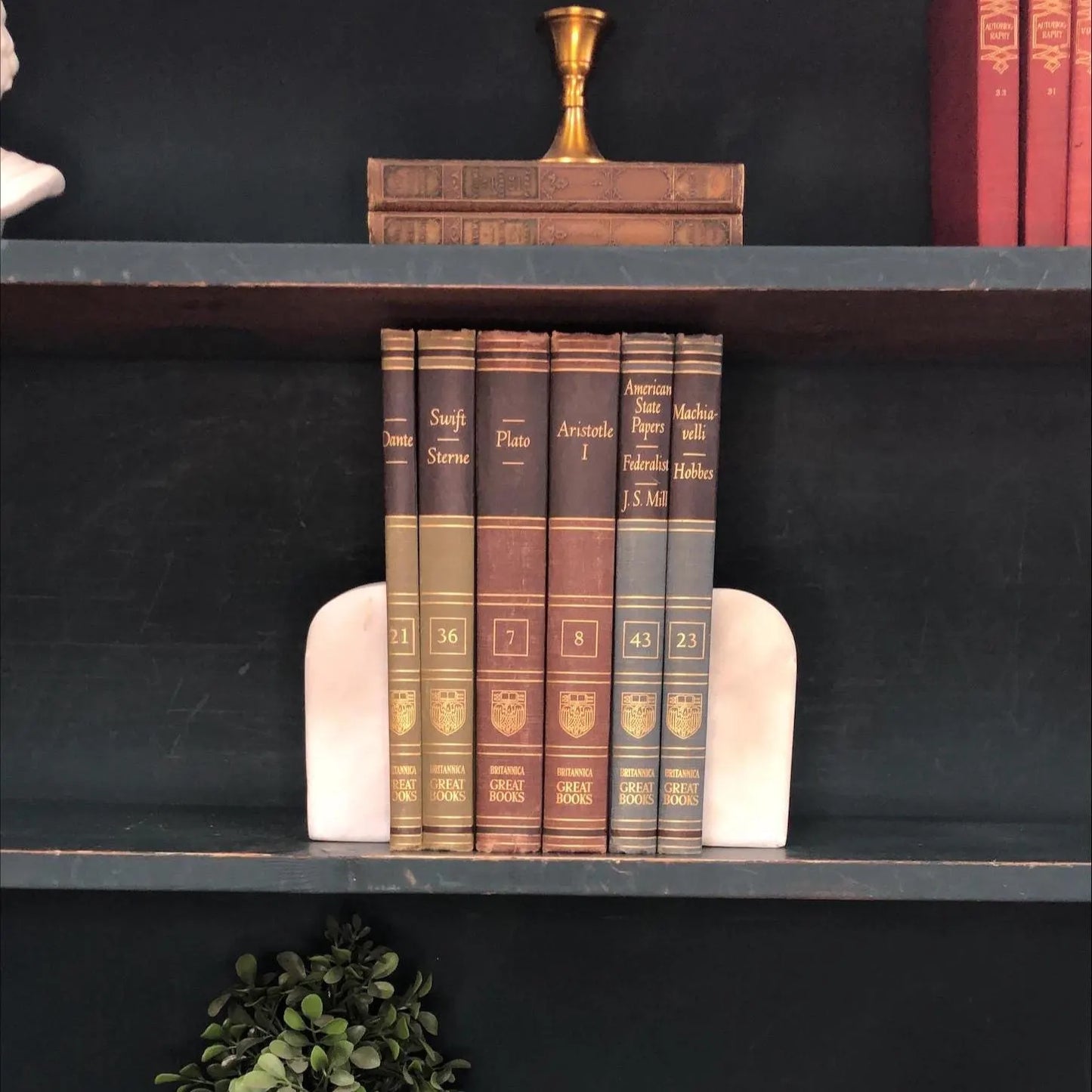 Classic Books by the Foot: Vintage Britannica Great Book Green Red and Blue Collection Philosophy Literature Set Library Decor Hardcovers