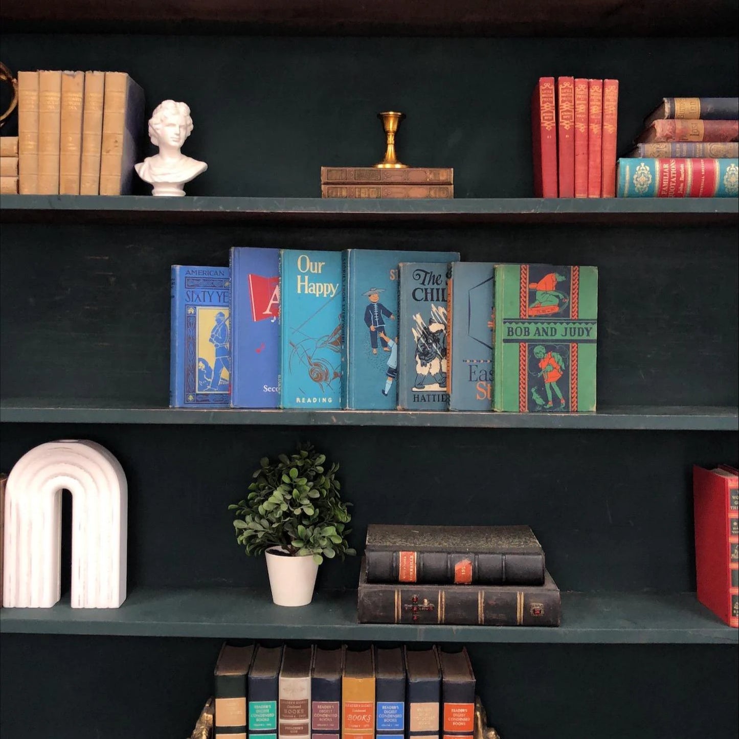 Classic Books by the Foot: Vintage Blue and Green Children's Reading Bundle Educational School Readers Classroom Library Decor