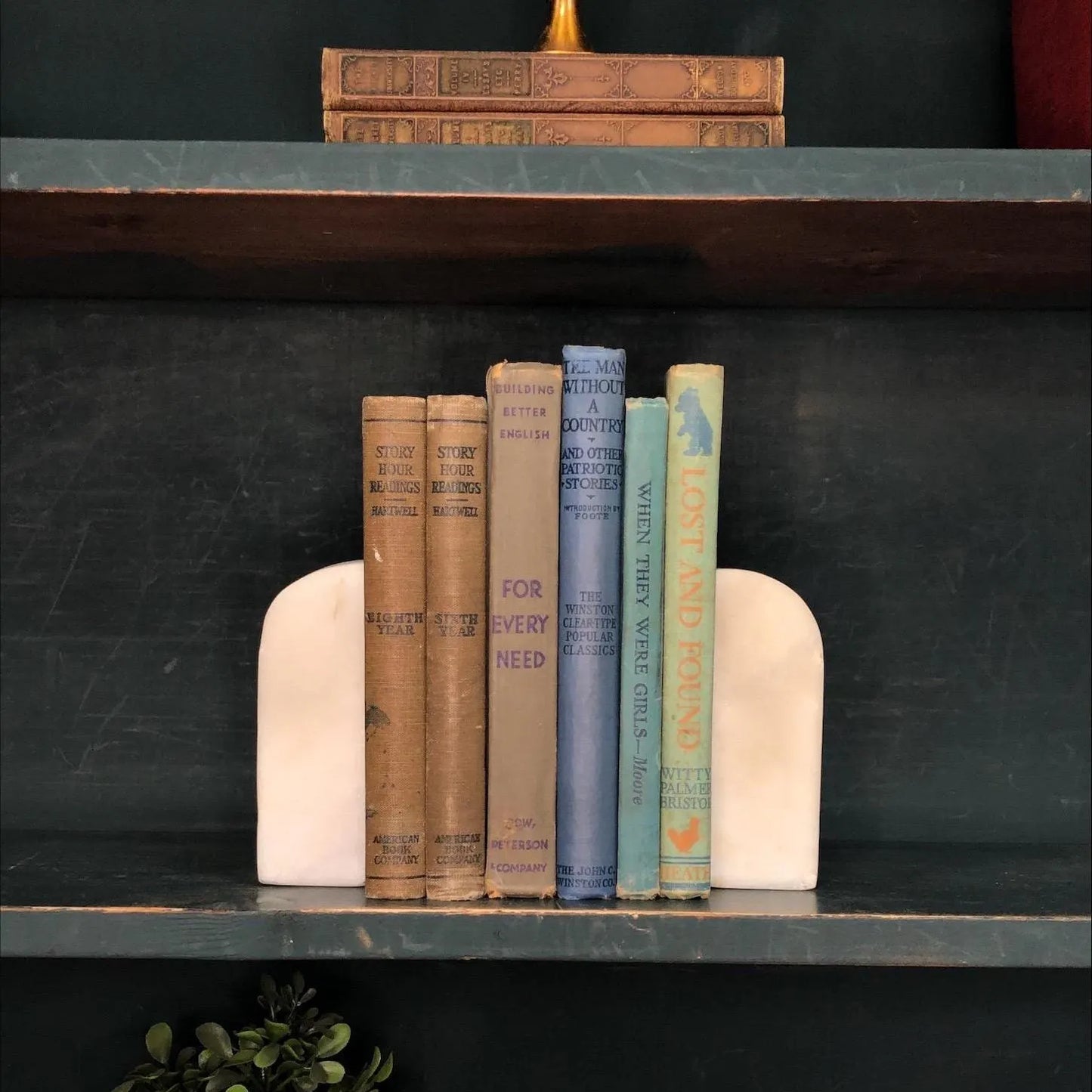 Classic Books by the Foot: Vintage School Reader book Bundle Blue and Brown Educational Set Library Decor