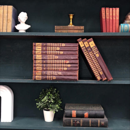 Classic Books by the Foot: Vintage Burgundy Encyclopedia Books Old Reference Library Decor