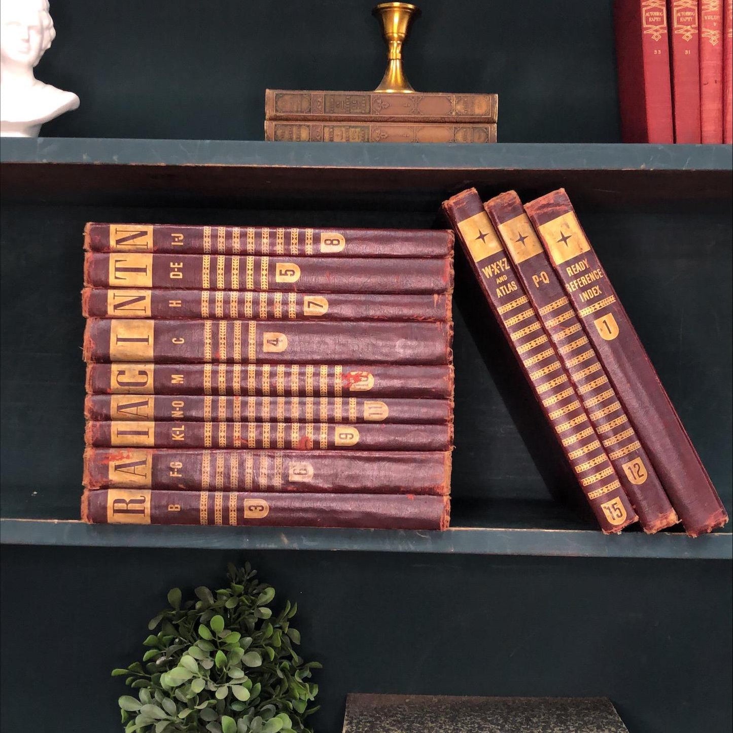 Classic Books by the Foot: Vintage Burgundy Encyclopedia Books Old Reference Library Decor