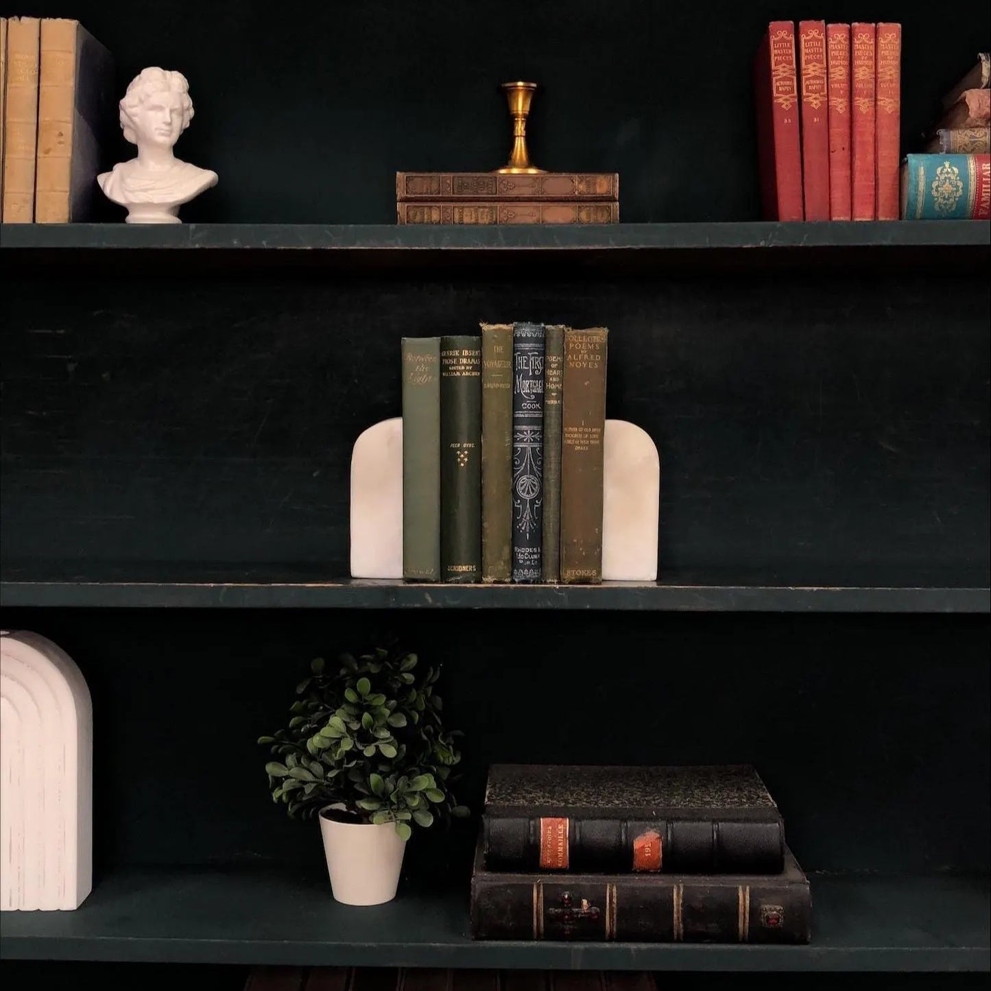 Classic Books by the Foot: Curated Antique Poetry Book Set Green Vintage Collection Dark Academia Library Decor