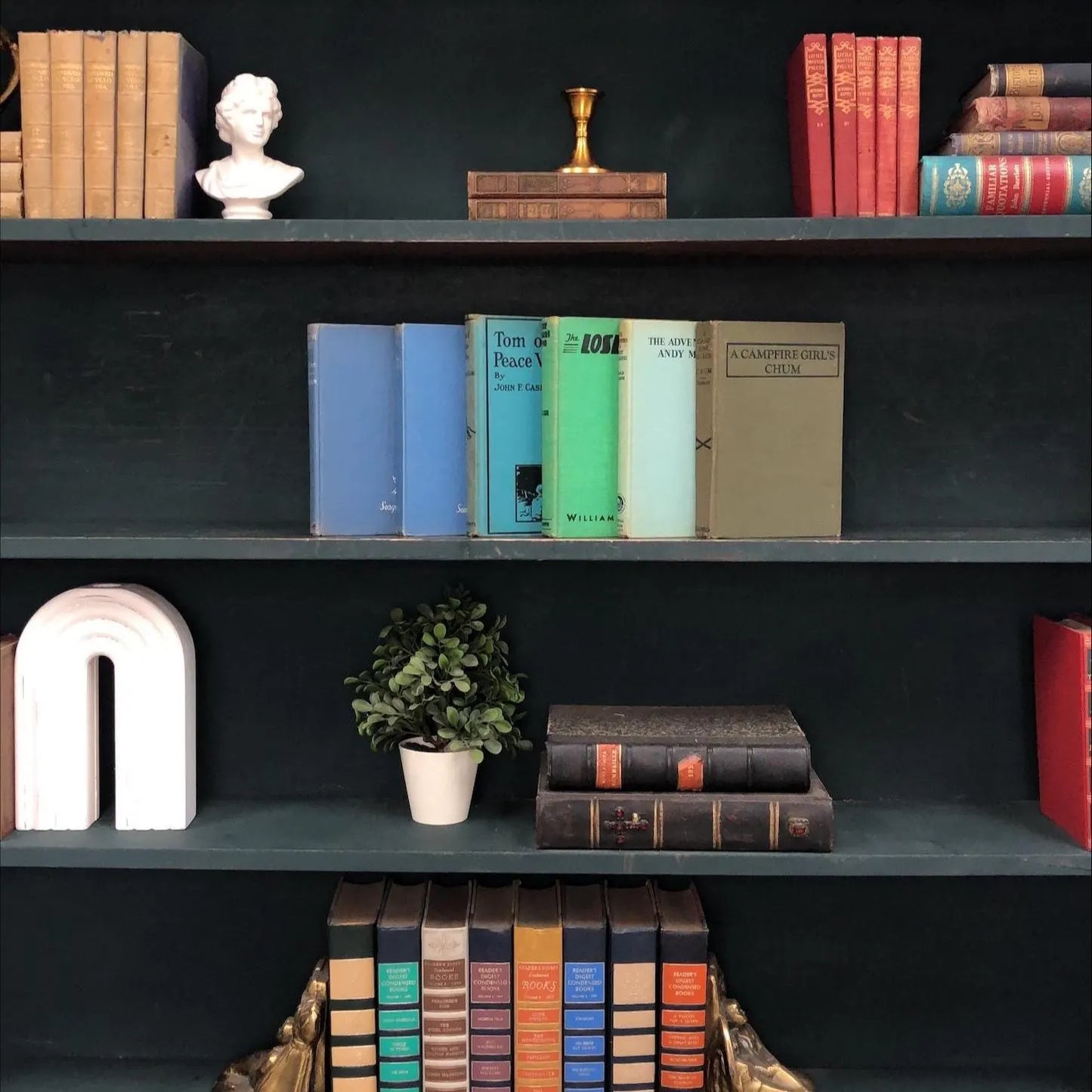 Classic Books by the Foot: Antique Blue and Green Children's Adventure Books Campfire Girls Home Library Decor