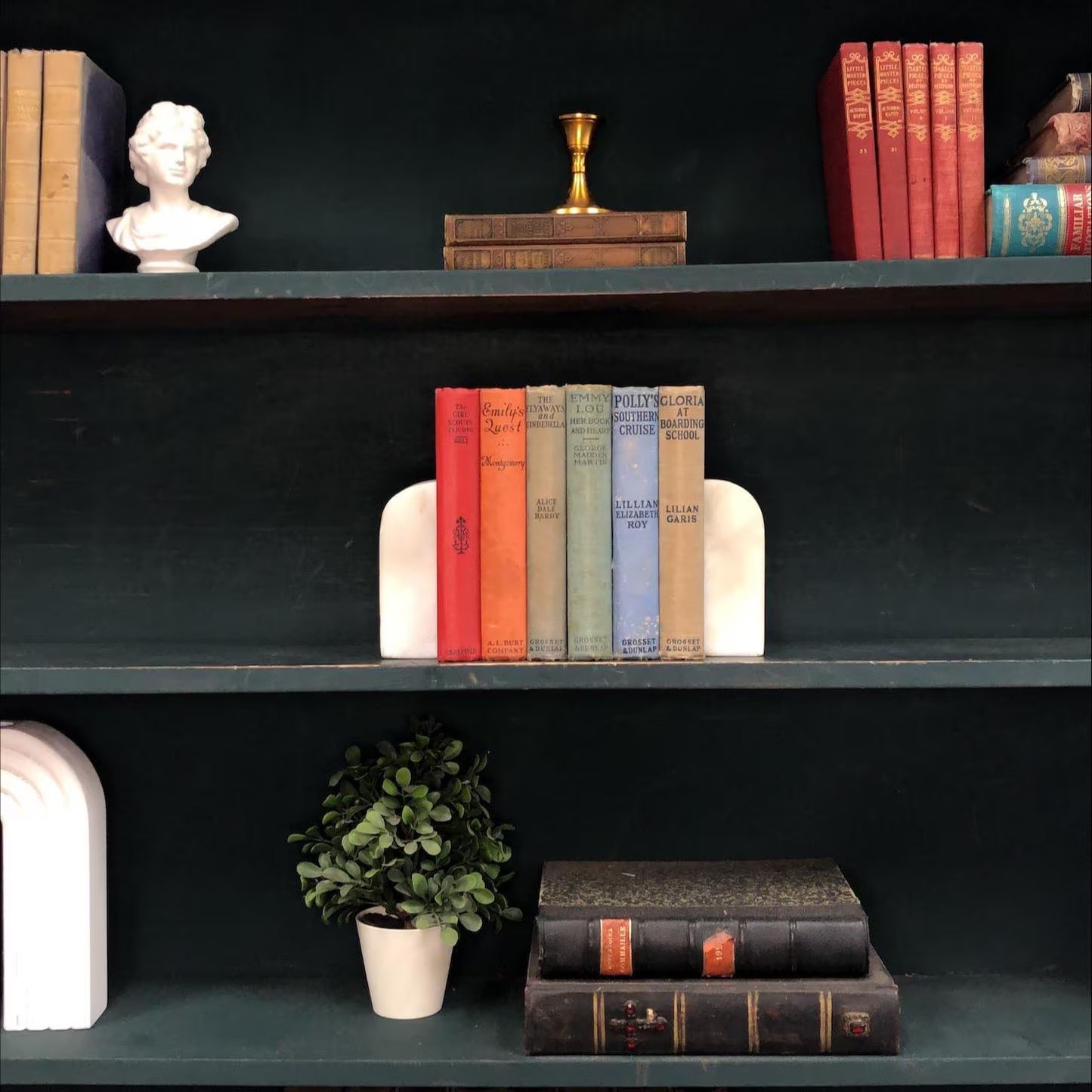 Classic Books by the Foot: Antique Red and Blue Girls Book Bundle Vintage Juvenile Fiction Beach House Home Library Decor
