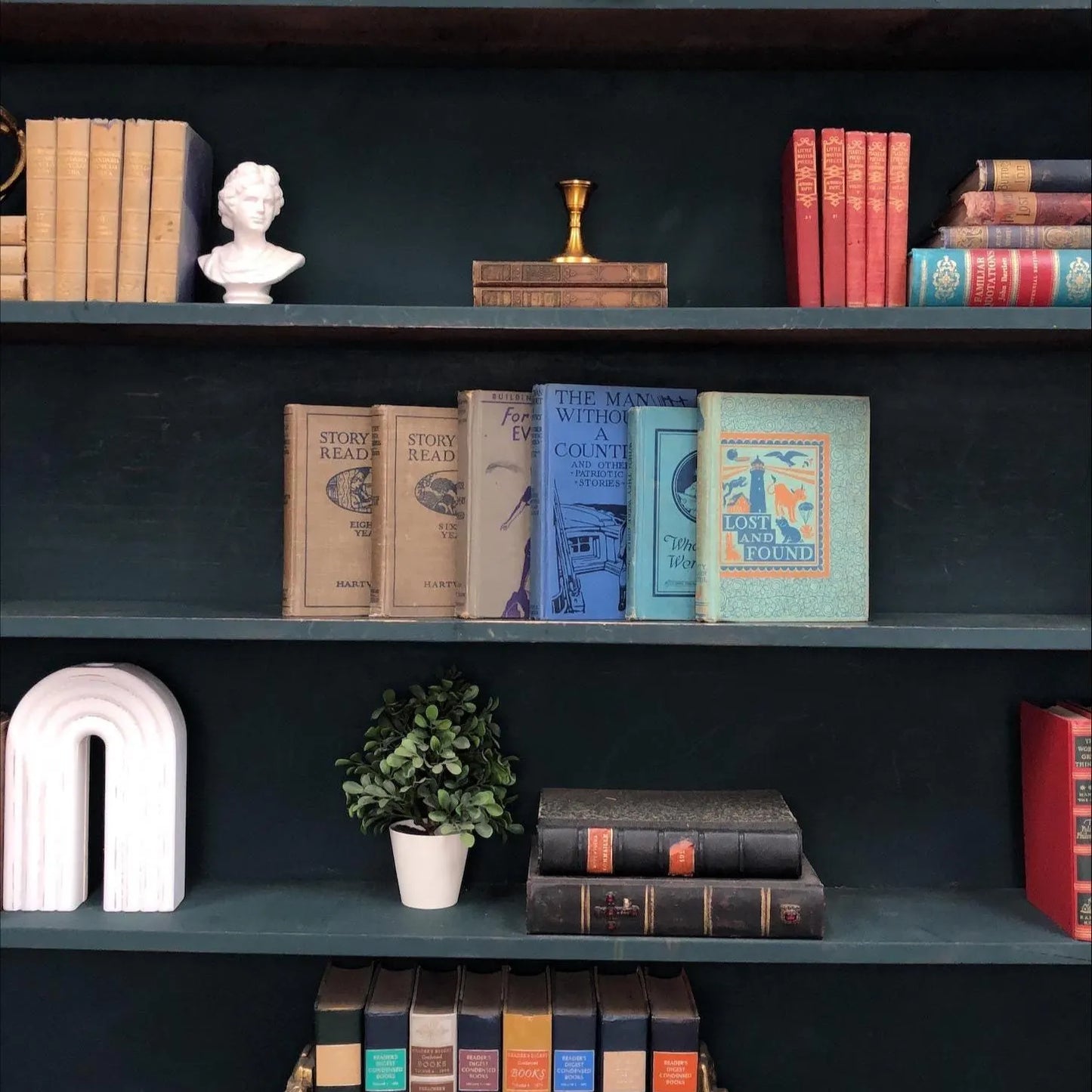 Classic Books by the Foot: Vintage School Reader book Bundle Blue and Brown Educational Set Library Decor