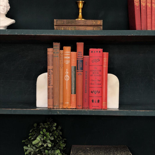 Classic Books by the Foot: Vintage Red and Orange Nonfiction Book Bundle Mid-century Library Decor