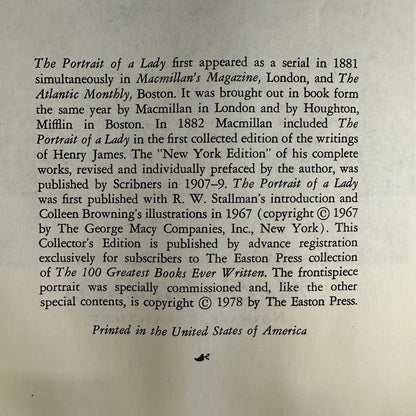 The Portrait of a Lady - Henry James - Easton Press - Edge Wear - Gilt Loss - 1978