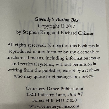 Gwendy’s Button Box - Stephen King and Richard Chizmar - 1st Edition - 2017
