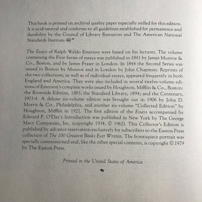 The Essays Of Ralph Waldo Emerson - Introduction By Edward F. O'Day - Easton Press - 1979