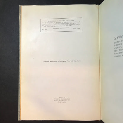 Zoological Parks and Aquariums - Vol 1 - American Association of Zoological Parks - Circa 1930s