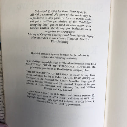 Slaughterhouse Five - Kurt Vonnegut Jr. - Signed - First Edition - Certificate of Authenticity Included - 1969