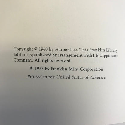 To Kill A Mockingbird - Harper Lee- Franklin Library Edition- 1977