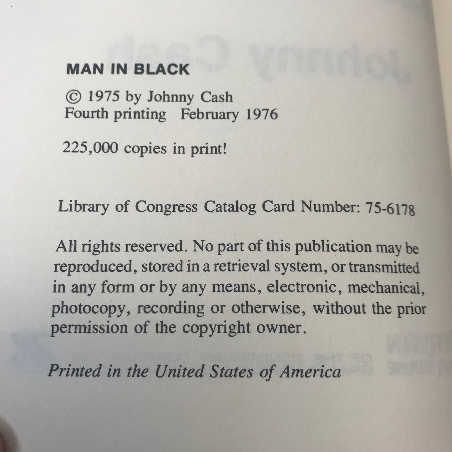 Man in Black - Johnny Cash - Inscribed - 4th Printing