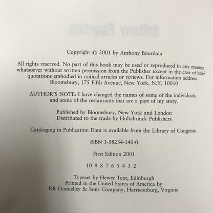 A Cook's Tour, In Search of the Perfect Meal - Anthony Bourdain - Signed - 1st Edition - 2001