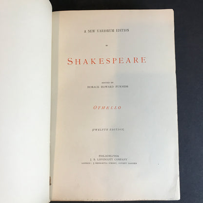 Variorum Shakespeare: Othello - William Shakespeare - As Is - Missing Front Cover - 1886